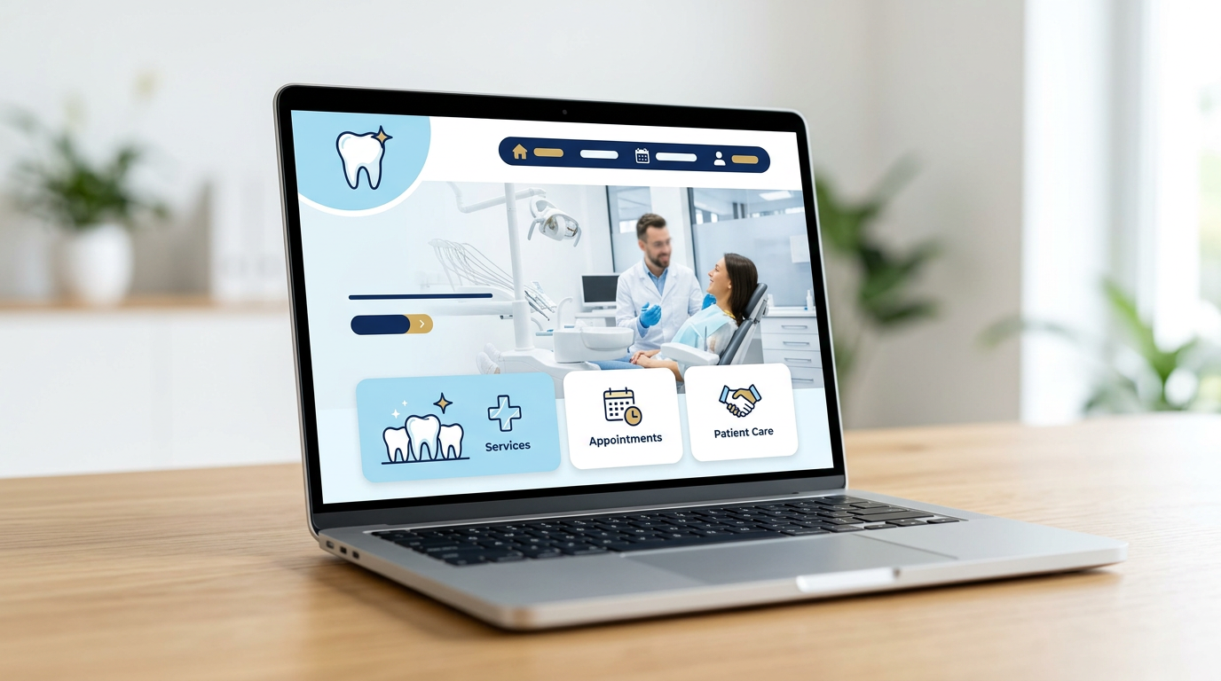Eksempel på profesjonell tannlege-nettside vist på laptop